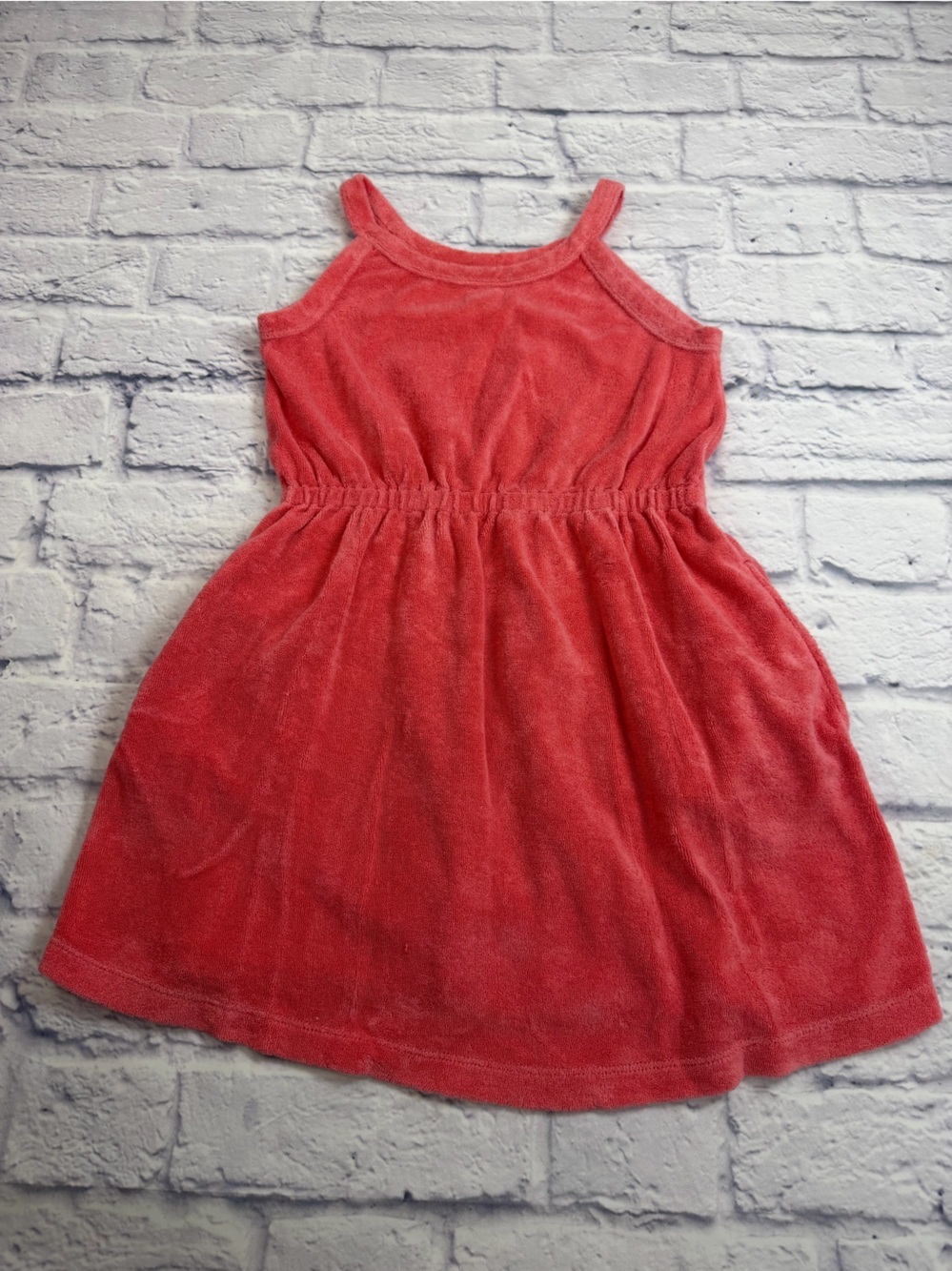 Hanna Andersson Coral Terry Sundress with Elastic Waist. Size 6-7.